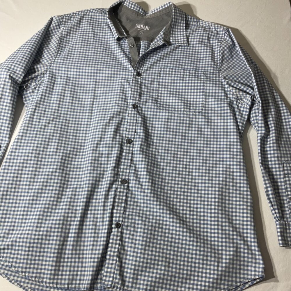 Chef Works Urban Collection Gingham Button-Up Shirt XL Blue/White Checked Long S